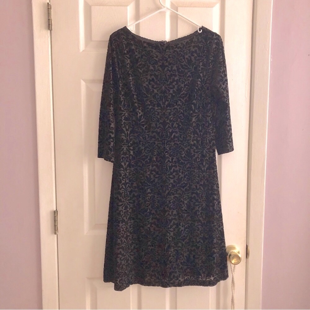 Talbots Velour Dress Black Fit and Flare Boat Neck 3/4 Sleeve LP fits up to 12